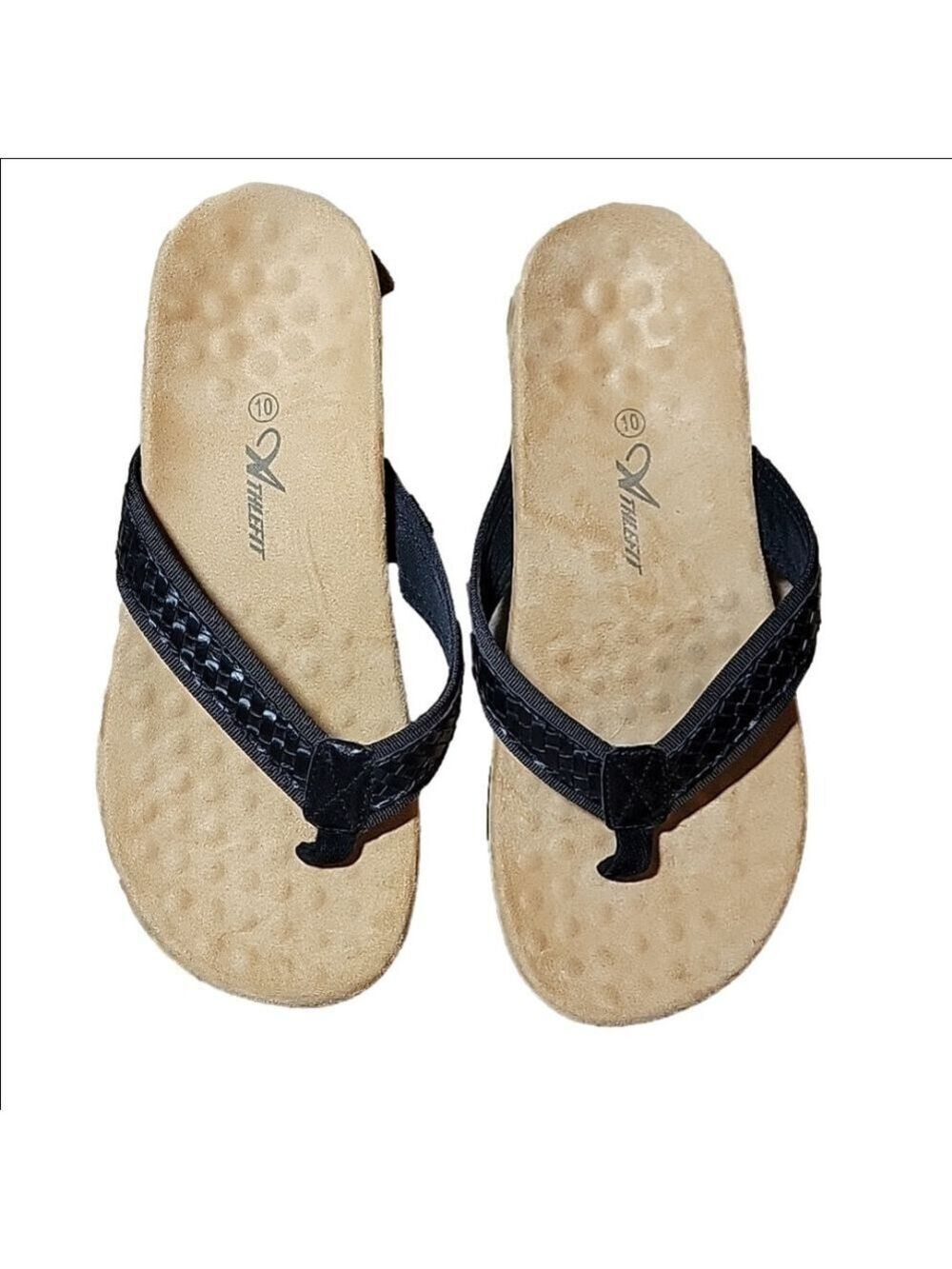 Athlefit Black Woven Strap Learger Flip Flops Size 10 EUC
